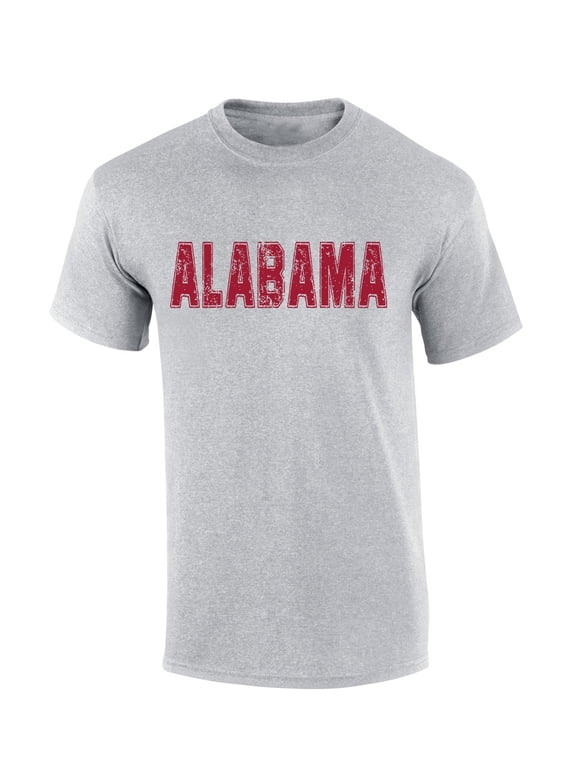 Alabama Tshirt Football Team Color Distressed Alabama State Name Crimson Mens Short Sleeve T-shirt Graphic Tee-Sports Grey-xxxl