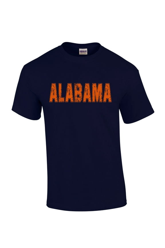 Alabama Tshirt Football Team Color Navy and Orange Distressed Alabama State Name Tigers Mens Short Sleeve T-shirt Graphic Tee-Navy-4xl
