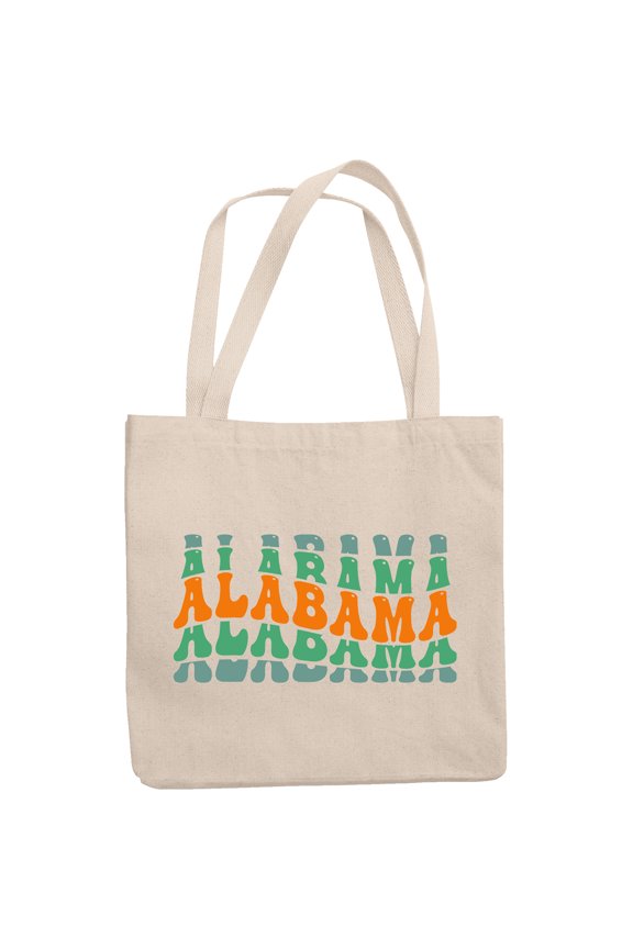Alabama, USA State or America Themed, Groovy Retro Wavy Text Merch Gift, 12oz Canvas Tote Bag