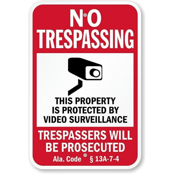 Alabama Video Surveillance Weatherproof Metal Sign Size: 16 x 12 Inch