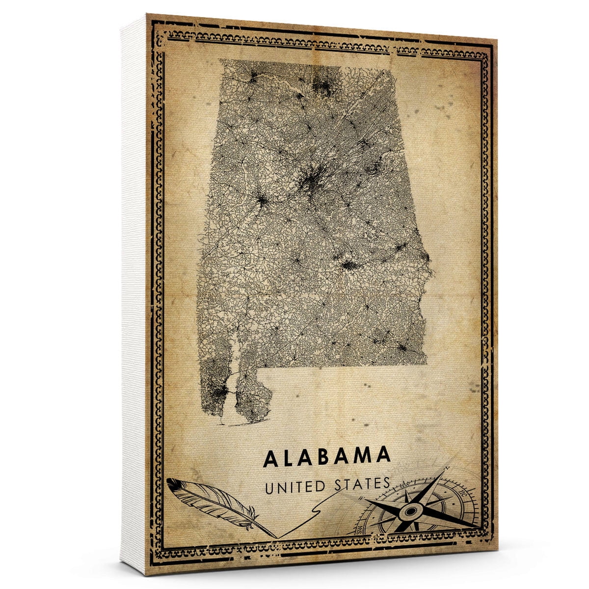 Alabama Vintage Map Prints Canvas, United States road Map Art Canvas ...