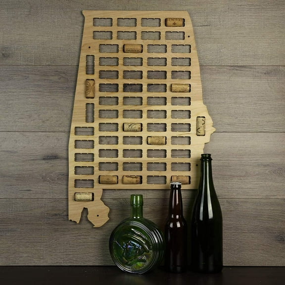 Torched Alabama Wine Cork Map Wall Mount Display Decor 24"x24"x18" Tan