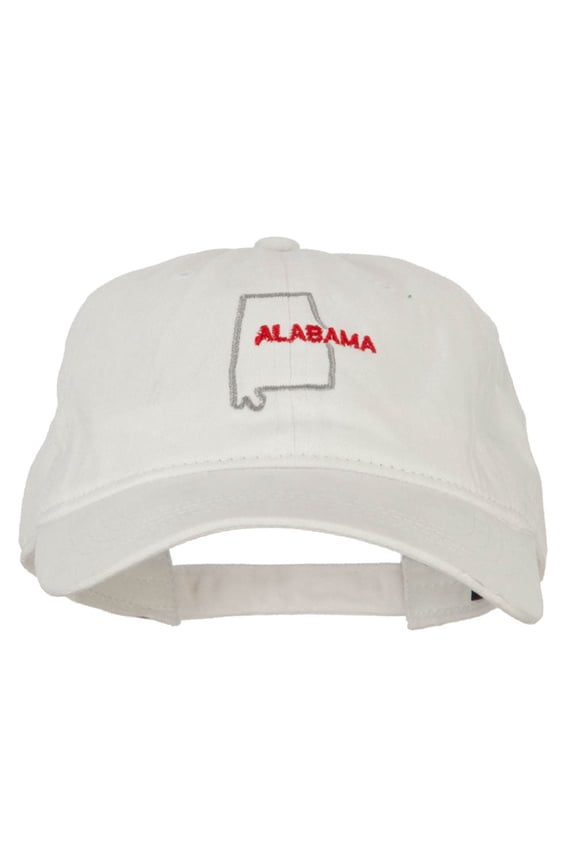 Alabama with Map Outline Embroidered Washed Cotton Twill Cap - White OSFM