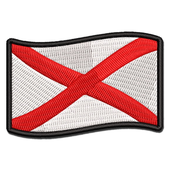 Alabama with Waving Flag Cute Applique Multi-Color Embroidered Iron-On Patch - 2.0 Inch Mini