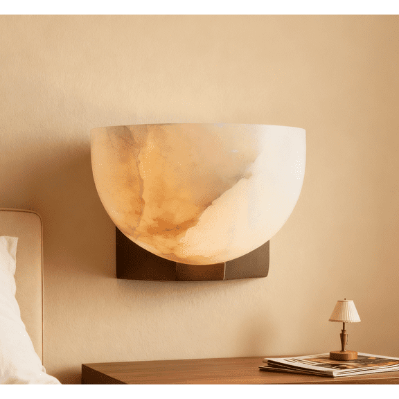 Handcarved Globe-Like Contours Alabaster Sconce, Wall Light for Living Room , Bedroom Wall Light Sconce(Gold)