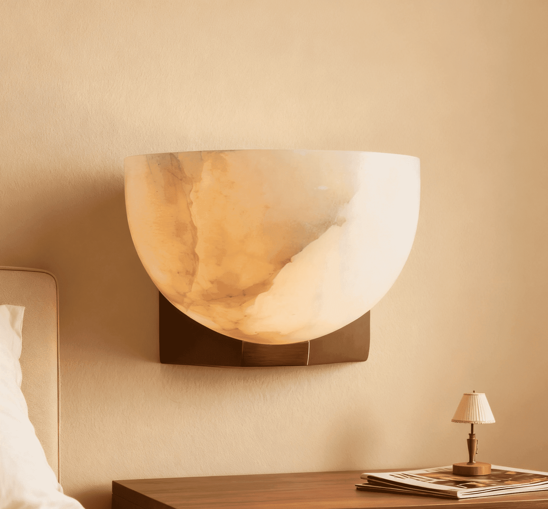 Handcarved Globe-Like Contours Alabaster Sconce, Wall Light for Living Room , Bedroom Wall Light Sconce(Gold)