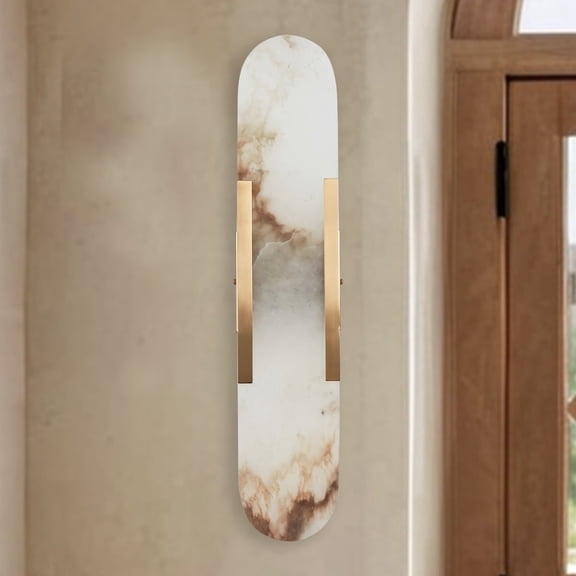 Sturdy Elongated Alabaster Shade Brass Sconce, Organic Texture Wall Light, Elegant Design Wall Lamp beside Mirror, for Hallway, Entryway, Bedroom, Living Room