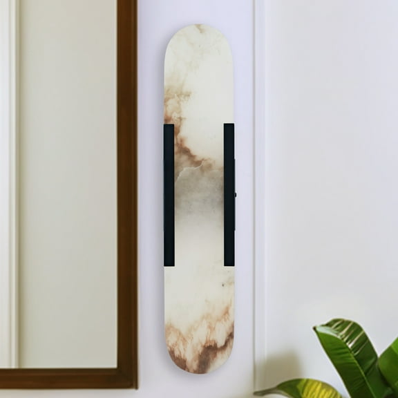 Sturdy Elongated Alabaster Shade Black Sconce, Organic Texture Wall Light, Elegant Design Wall Lamp beside Mirror, for Hallway, Entryway, Bedroom, Living Room