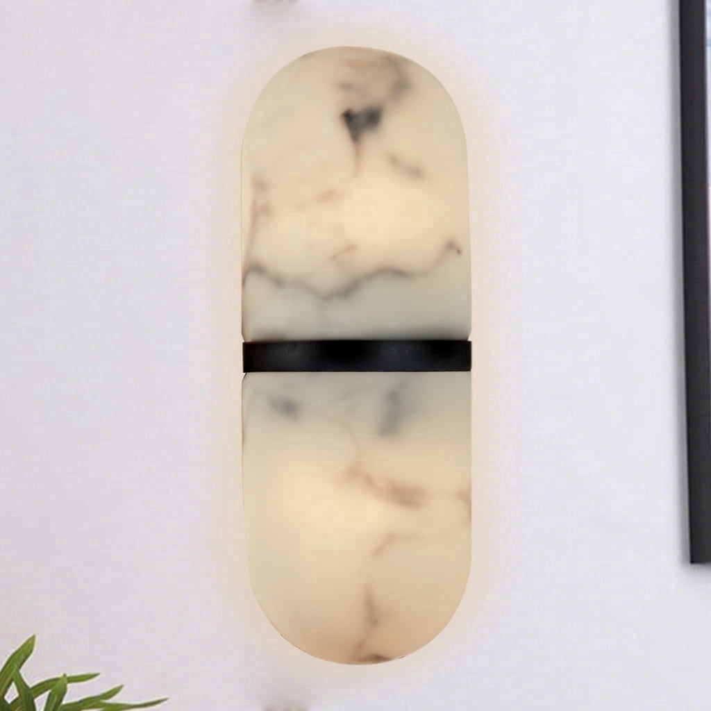 Alabaster Pill Shaped Metal Sconce , Wall Lamps for Bedroom , Bathroom Sconce