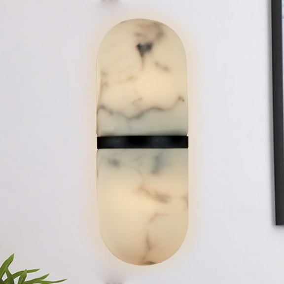 Alabaster Pill Shaped Metal Sconce , Wall Lamps for Bedroom , Bathroom Sconce