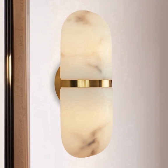 Sturdy Pill Shade Brass Resin Sconce, Organic Texture Vanity Light, Elegant Design Wall Lamp beside Mirror, for Hallway, Entryway, Bedroom