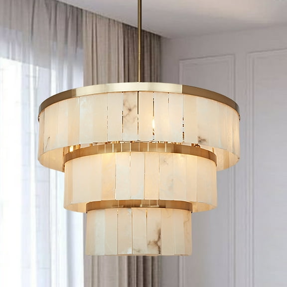 Alabaster Three-Tier Chandelier with Metal , Detailing Rustic , Metal detailing , Natural stone , hanging light fixtures for living room , modern chandelier for living room