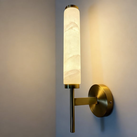 Alabaster Wall Sconce Built-in 5W LED Light Strip Brass Fixture