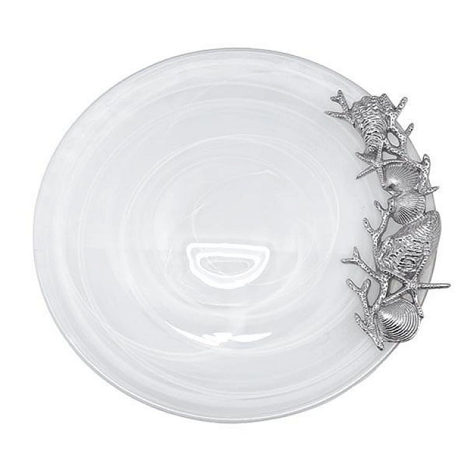 White Alabaster Round Seaside Platter with Metal Handles