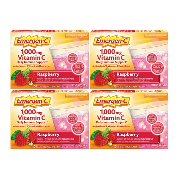 Alacer Emergen-C Fizzy Drink Mix Raspberry - 1000 mg - 30 Packets ( 4 Pack )
