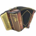 thumbnail image 1 of Alacran Accordion 34 Button 12 Bass Two Tone FBE/EAD Brown Wood Stain, 1 of 5