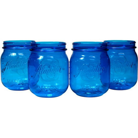 Aladdin 4-Piece Tritan Plastic Dishwasher Safe Mason Cups, Blue, 16 Ounce