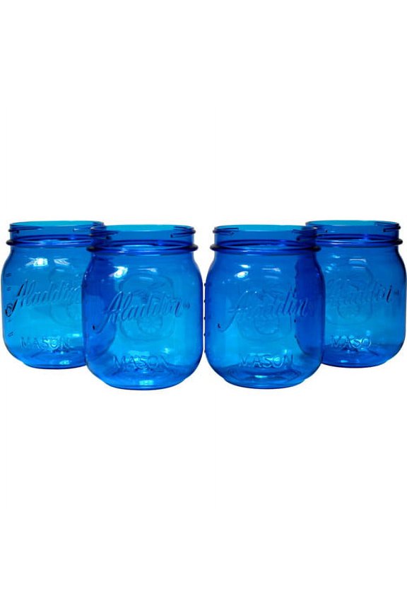 4-Piece Tritan Plastic Dishwasher Safe Mason Cups, Blue, 16 Ounce