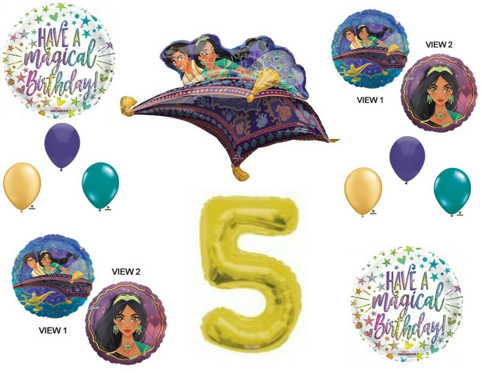 C & S PARTY SUPPLY Aladdin 5th Birthday Party Balloons Decorations Supplies Jasmine Gold