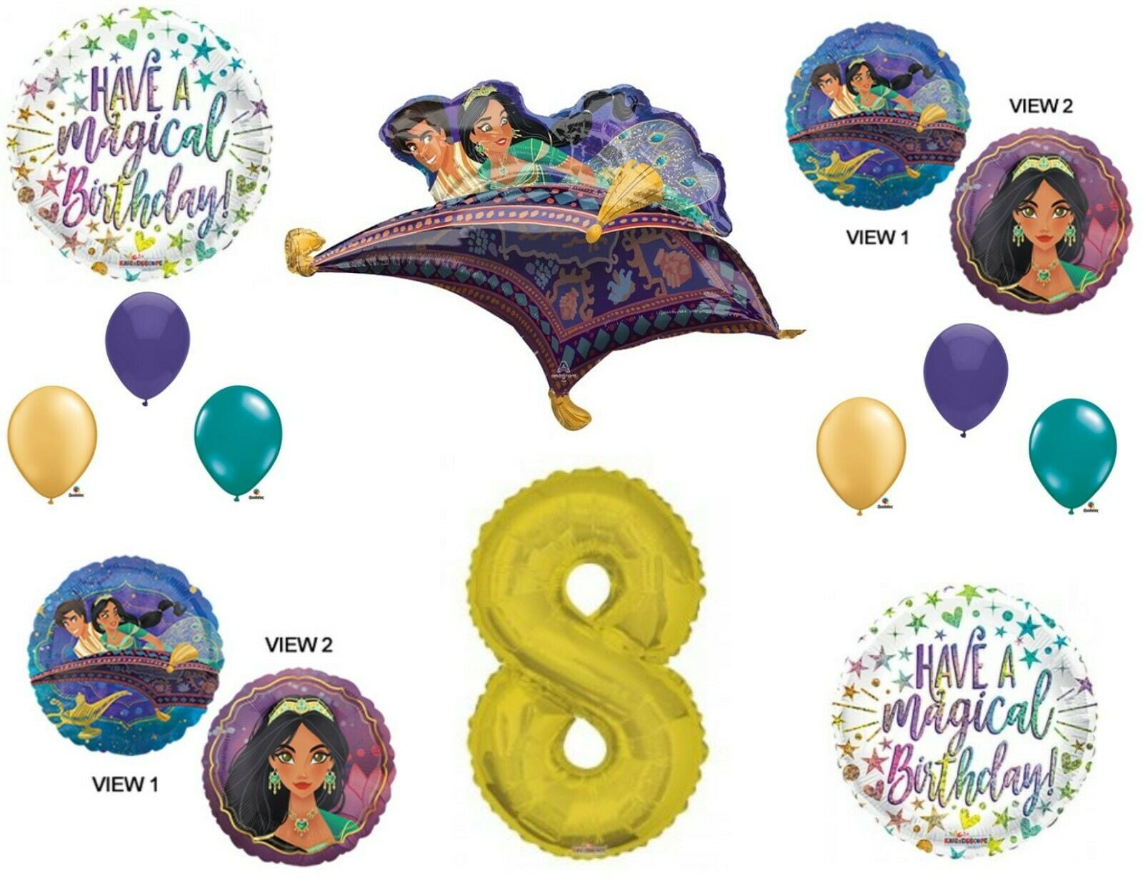 C & S PARTY SUPPLY Aladdin 8th Birthday Party Balloons Decorations Supplies Jasmine Gold