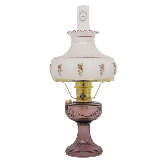 Aladdin Amethyst Lincoln Drape Table Oil Lamp with Rose Shade and Brass Trim, Classic Vintage Design and Bright Illumination
