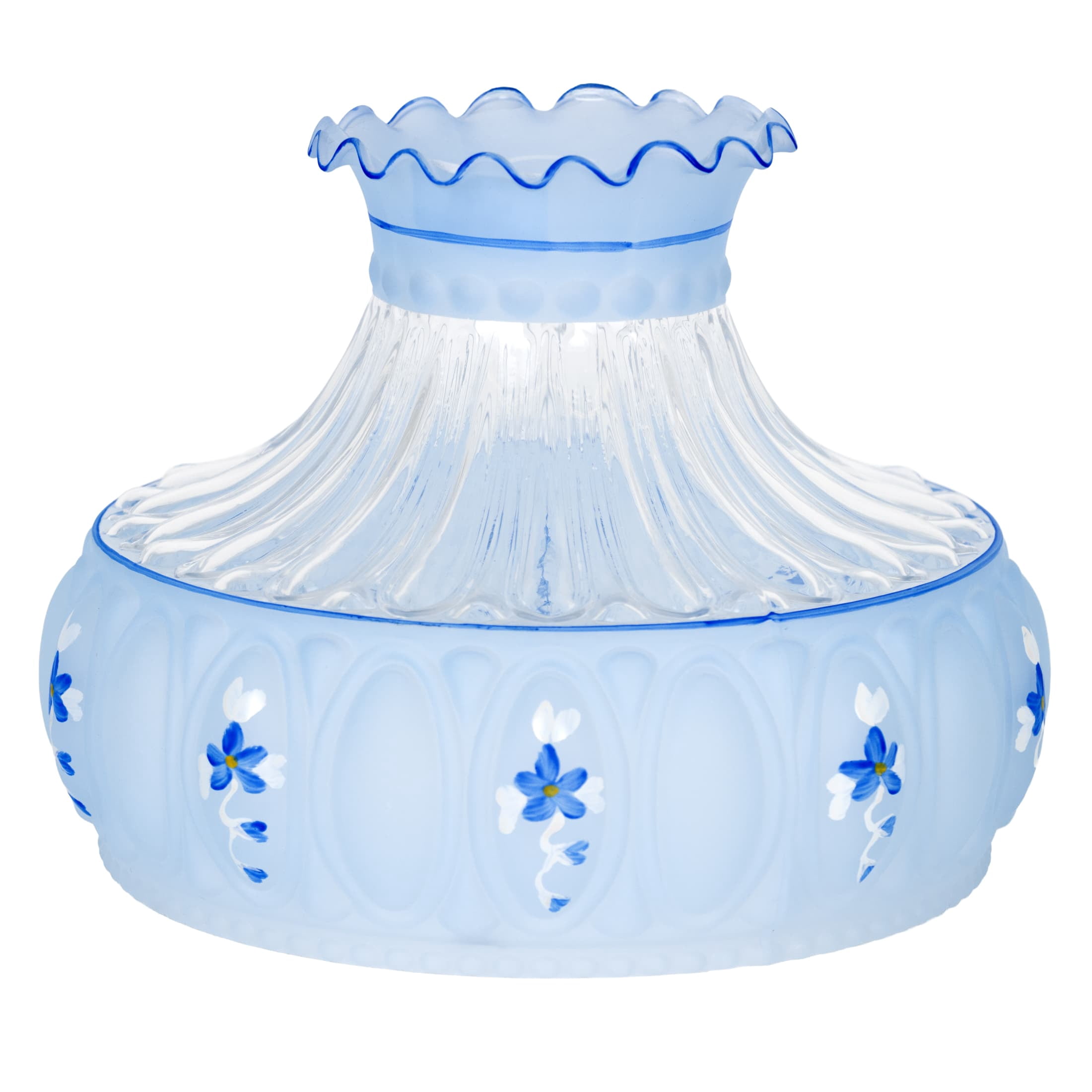 Aladdin Blue Meadow Flower Glass Oil Lamp Shade Clear Top 10 inch