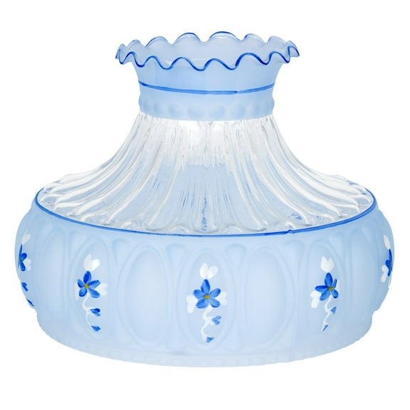 Aladdin Blue Meadow Flower Glass Oil Lamp Shade Clear Top 10 inch