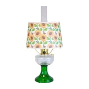 Aladdin Clear Over Emerald Lincoln Drape Table Oil Lamp with Summer Sunflower Shade Brass Trim
