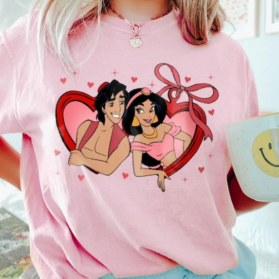 Aladdin Jasmine Couple Locket Comfort Color T-Shirt, Valentine Gift, Trending Unisex Tee, Disneyland Vacation Trip Gift 2025,Blossom Color,Size 3XL