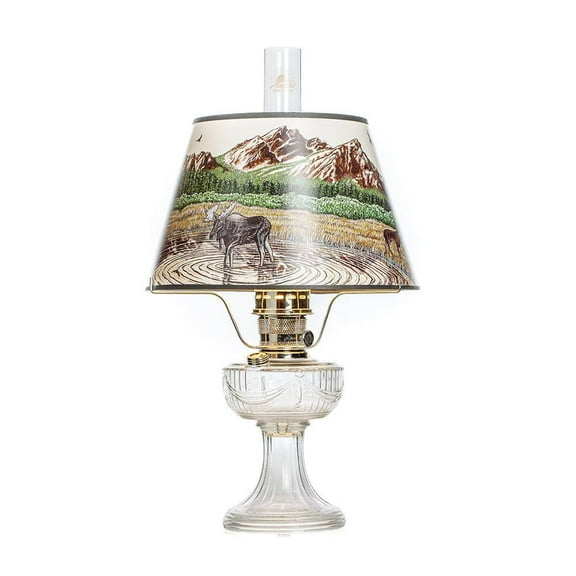 Aladdin Lincoln Drape Oil Lamp, Clear Glass Indoor Fuel Lamp with Rocky Mountain High Shade, Nickel Trim