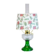 Aladdin Lincoln Drape Oil Lamp, Clear Over Emerald Glass Indoor Fuel Lamp with Holly Jolly Shade, Brass Trim