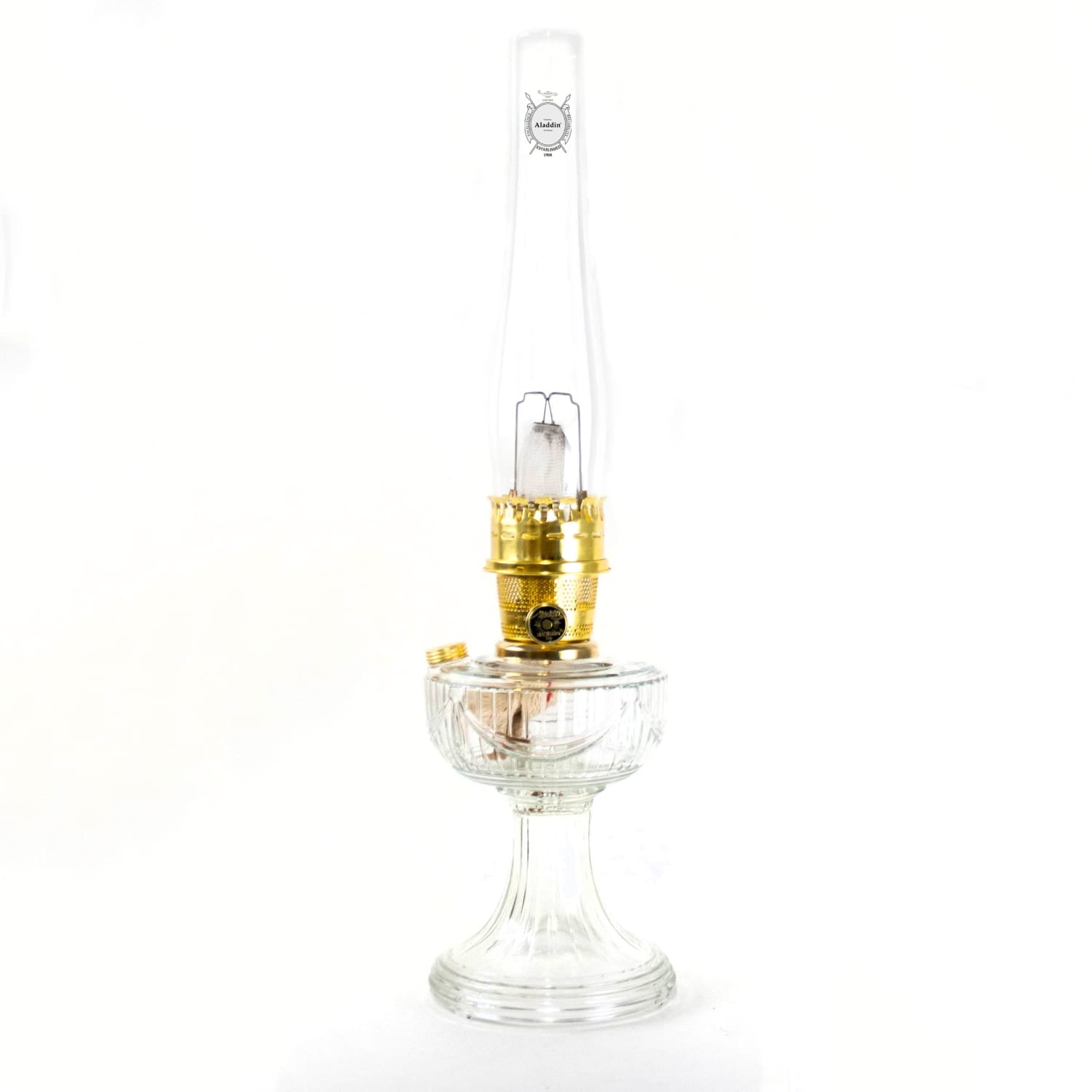Aladdin Clear Glass Oil Lamp with Brass Trim, 24-inch