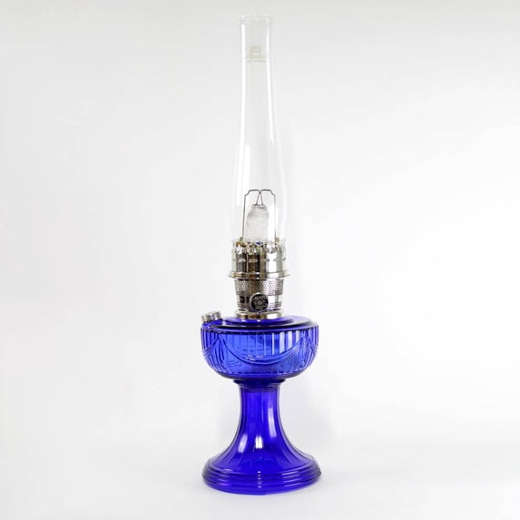 Aladdin Lincoln Drape Oil Lamp - Traditional Classic Indoor Oil or Kerosene Fuel Lamp, Bright White Light, Glass with Nickel Trim, Cobalt Blue