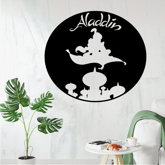 Aladdin Logo Signage The Sultan's Palace Aladdin And Jasmine Magic Carpet Silhouette Vinyl Wall Art Sticker Decal Home Kids Room Study Room Boys Wall Décoration Design Wall Décor Size (24x40 inch)