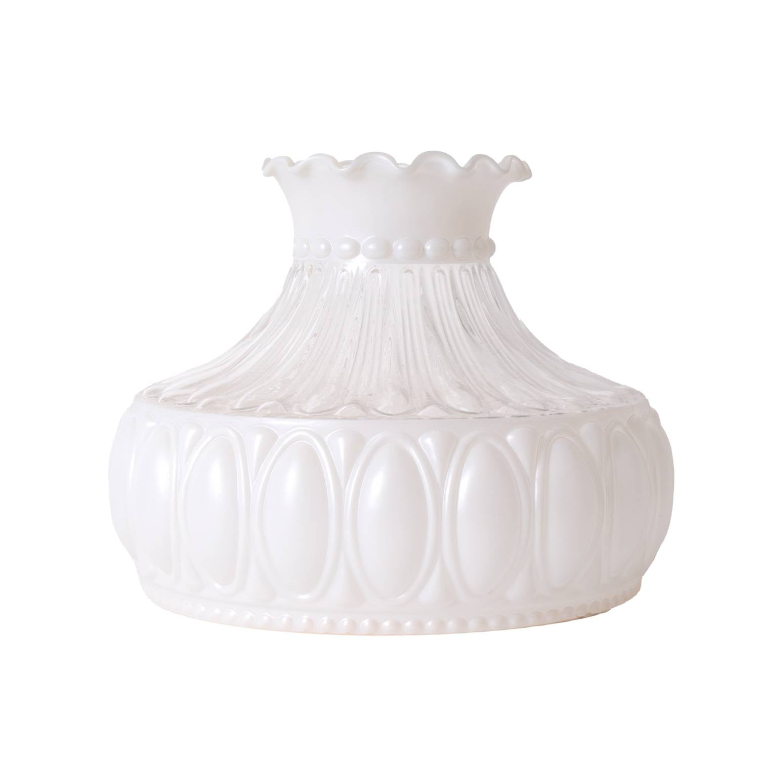 White Frosted Glass Oil Lamp Shade with Clear Mid Section