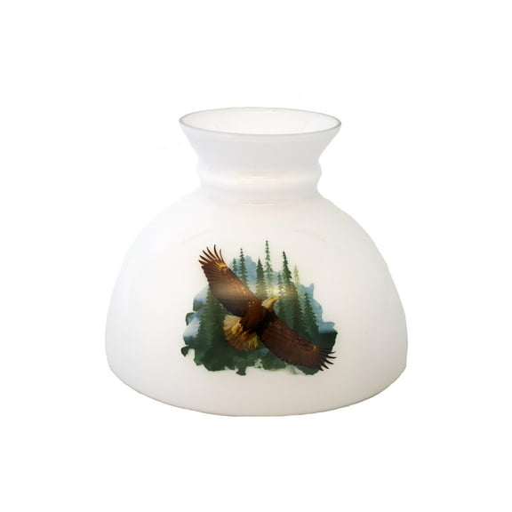 Aladdin Oil Lamp Glass Shade Fits 10 in Shade Ring Base, Diffuses, Softens and Disperses Light, White with Soaring Eagle