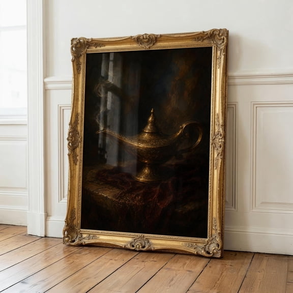 Aladdin's Lamp Painting Moody Storybook Decor Fairytale Wall Art Arabian Nights Magic Lamp Print Vintage Fantasy Decor