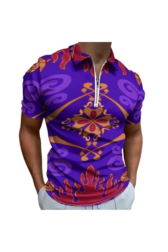 Aladdin's Magic Lamp Men Zipper T-shirt Summer Casual Short Sleeve T-shirt Top