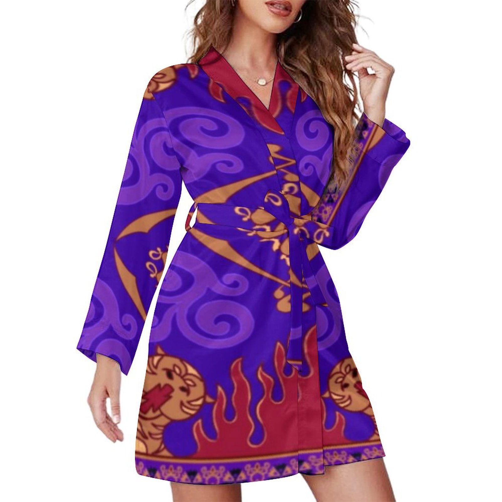 A Magic Robe Aladdin's Magic Lamp Night Robe Long Sleeve V Neck Robe With Belt Women ...