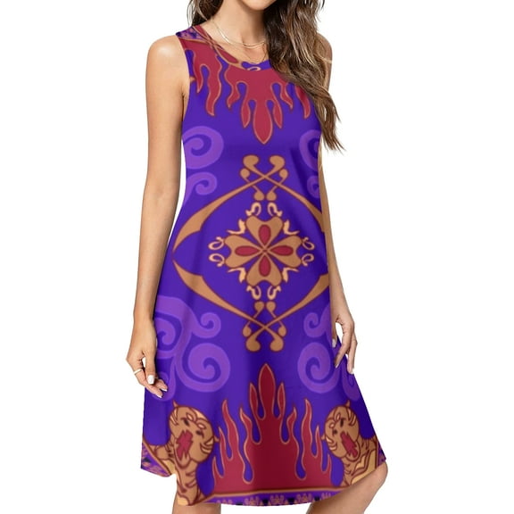 Aladdin's Magic Lamp Spring Summer Dresses for Women Fashion T-shirt Dress Casual Sleeveless Loose Sundress with Pockets