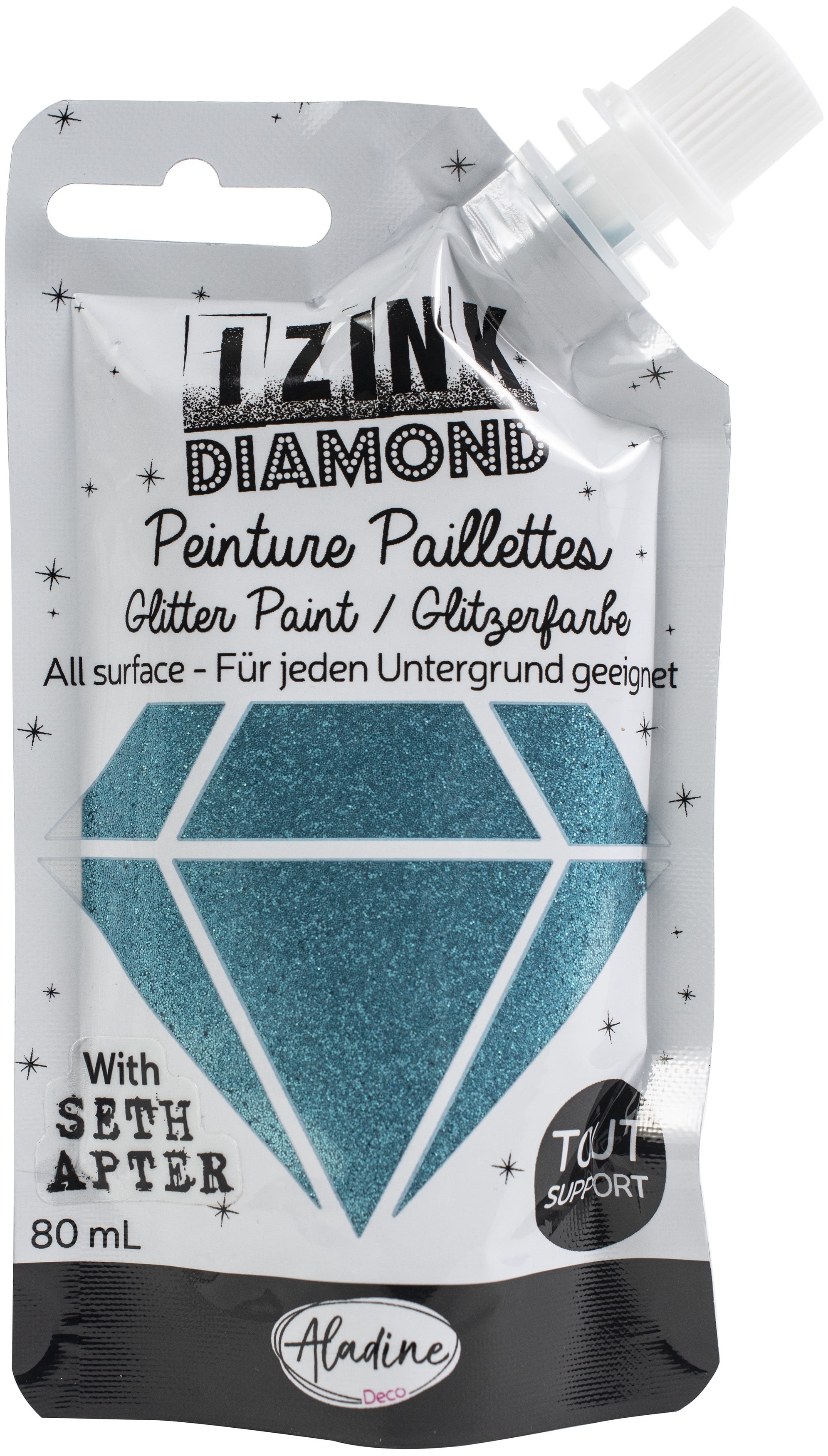 Aladine Izink Diamond Glitzerfarbe – 80 Ml, Himmelblau, Mit Pailletten Für Textilien
