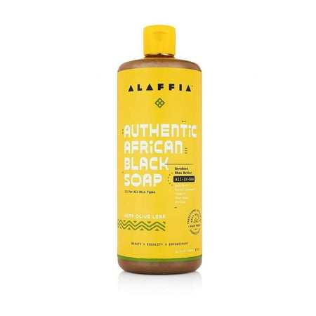 Alaffia Authentic African Black Soap All-In-One, Hemp Olive Leaf 32 fl oz