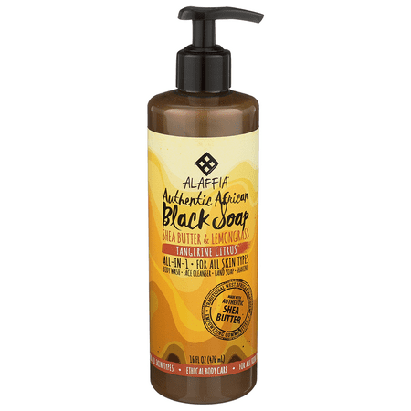 Alaffia Authentic African Black Soap with Fair Trade Shea Butter Tangerine Citrus, 16 Oz