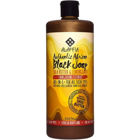 Alaffia Authentic African Black Soap with Fair Trade Shea Butter, Tangerine Citrus 32 oz