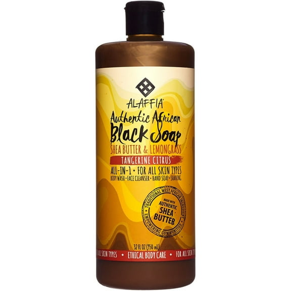 Alaffia Authentic African Black Soap with Fair Trade Shea Butter, Tangerine Citrus 32 oz