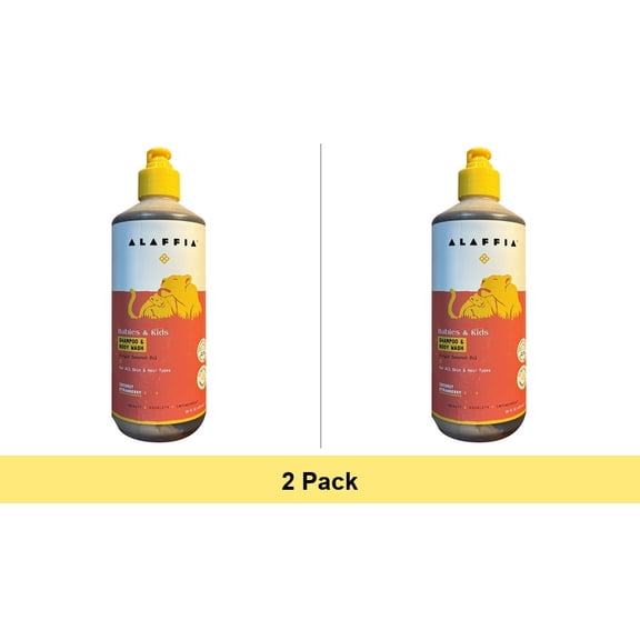 Alaffia Babies & Kids Shea Shampoo and Body Wash, Coconut Strawberry, 16 Oz - 2 Pack