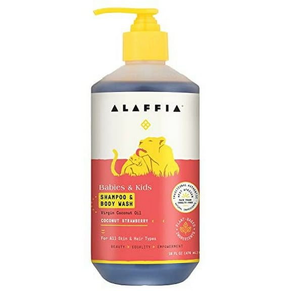 Alaffia Babies & Kids Shea Shampoo and Body Wash, Coconut Strawberry, 16 Oz, 2 Pack