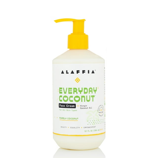 Alaffia Everyday Coconut Face Cream for All Skin Types, Purely Coconut, 12 fl oz