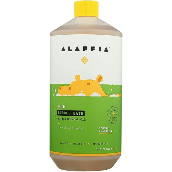 Alaffia Kids Coconut Chamomile Bubble Bath, 32 oz. Gentle and Calming for Sensitive & Dry Skin. Made with Fair Trade Shea Butter, No Parabens, Cruelty Free, Vegan.
