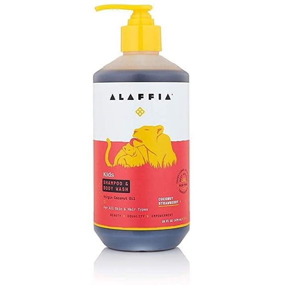 Alaffia Kids Shea Shampoo and Body Wash, Coconut Strawberry 16 Ounces